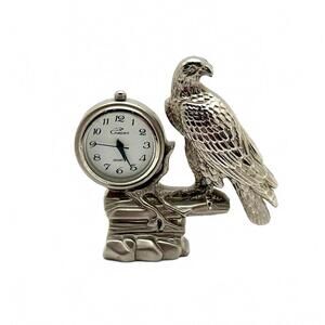 Vintage Guepard  Miniature Clock Metal Eagle Bird Figurine Quartz Sold As Is